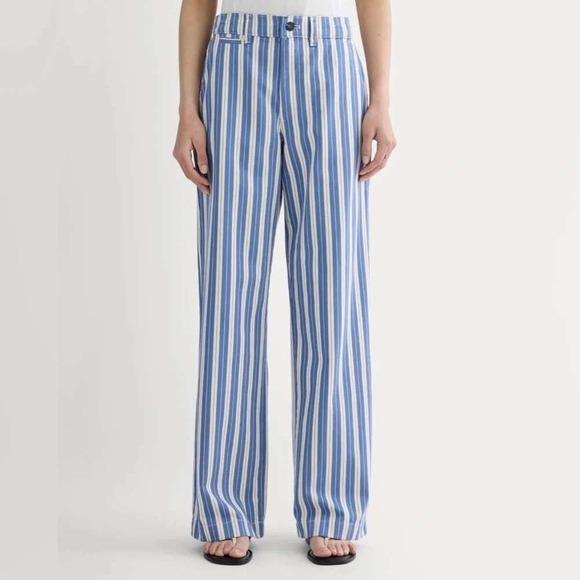 Everlane Pants - Everlane The Wide-Leg Chino Pants Blue White Stripe High Rise Organic Cotton 4